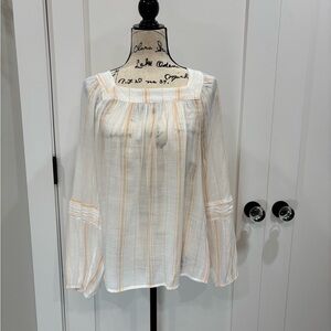 LC Lauren Conrad White and Apricot Striped Blouse